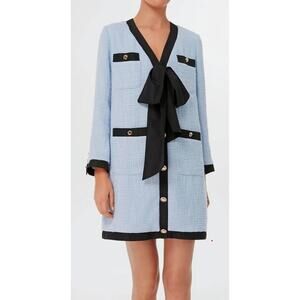 Pomander Place Mini Dress Women's XS Blue Tweed Bow Preppy Minimalist Chic NWT